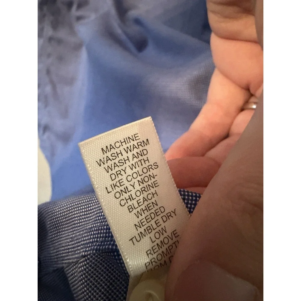 Banana Republic Slim Fit Non-Iron Men Blue Micro Check Dress Shirt 769360-30 M